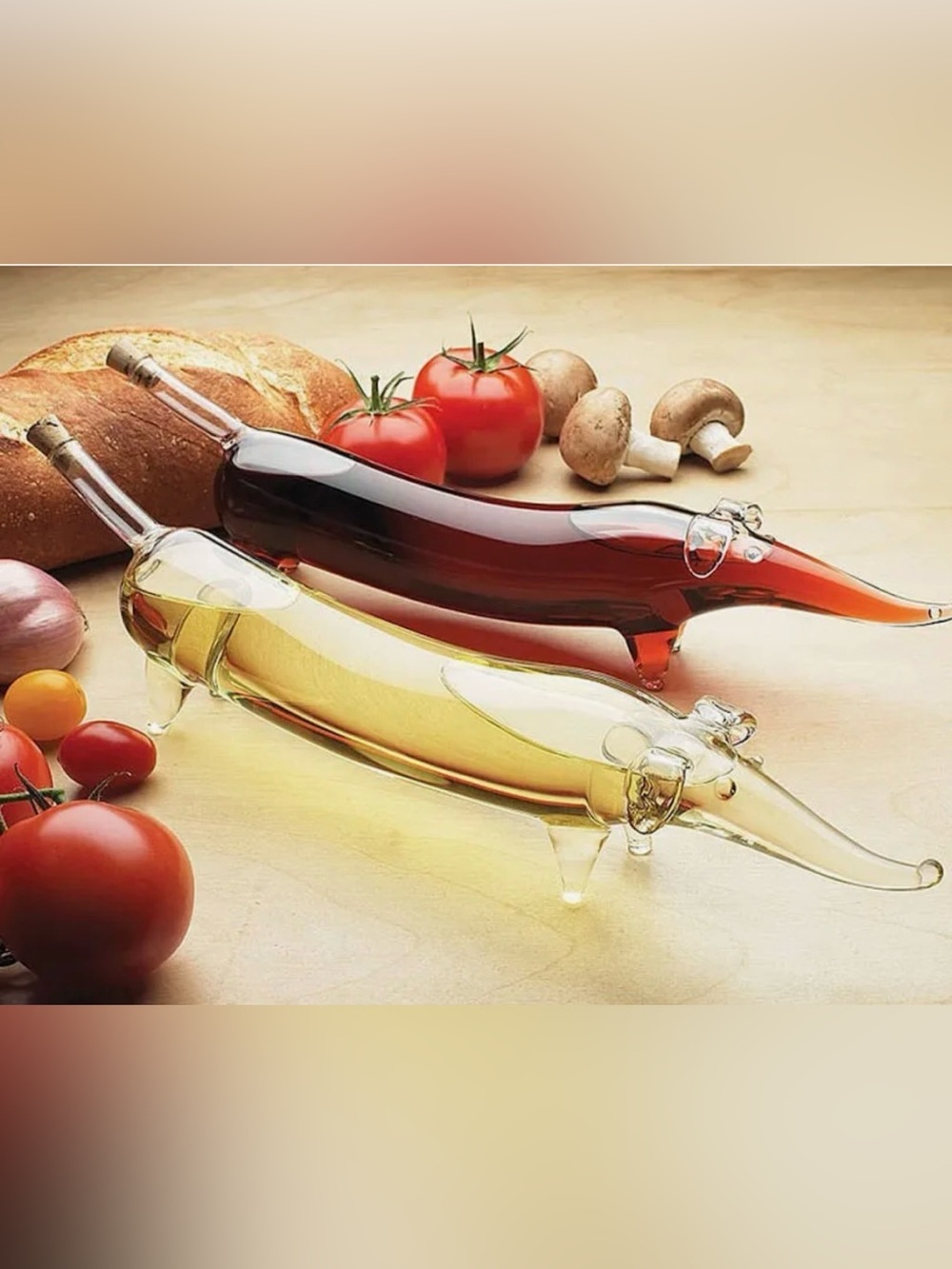 Hand Blown Glass Dachshund Oil & Vinegar Cruet Set | Wiener Dog Kitchen Decor
